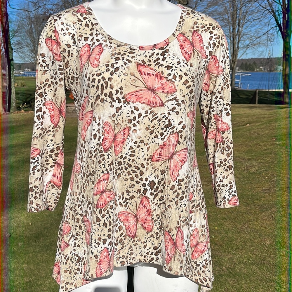 Lee butterfly & animal print swing top M